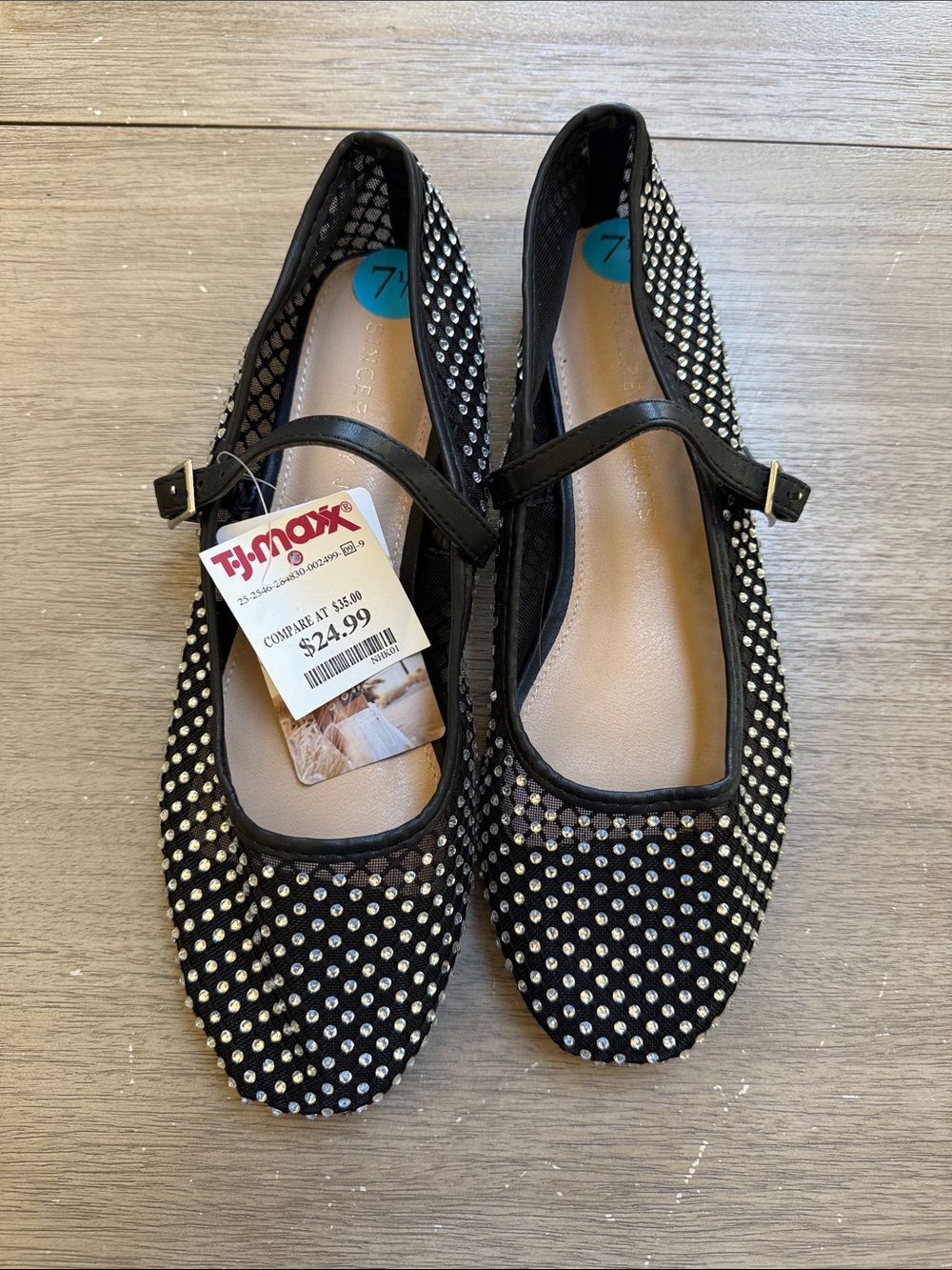 Sincerly Jules Black Studded Mary Jane Flats